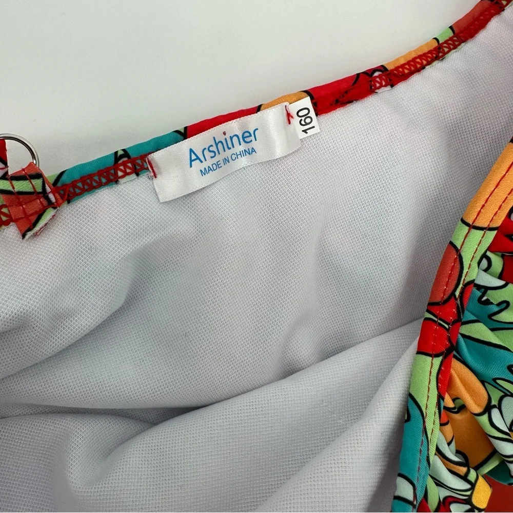 Arshiner Girls Bikini Set Retro Floral One Shoulder Ruffle Size 160 12 - Picture 2 of 4